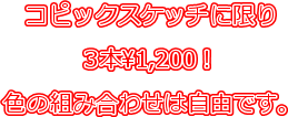 �R�s�b�N�X�P�b�`�Ɍ���

3�{\1,200�I

�F�̑g�ݍ��킹�͎��R�ł��B